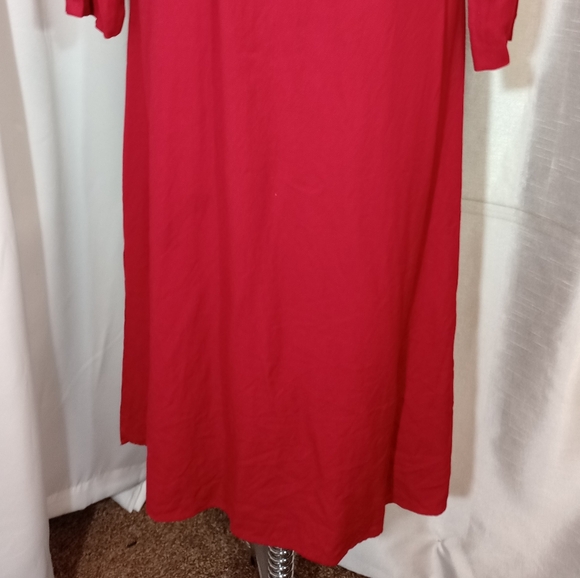Christie & Jill Vintage Maxi, Dress, Red ButtonUp, V-Neck, Long Sleeve, 10 - Picture 9 of 15